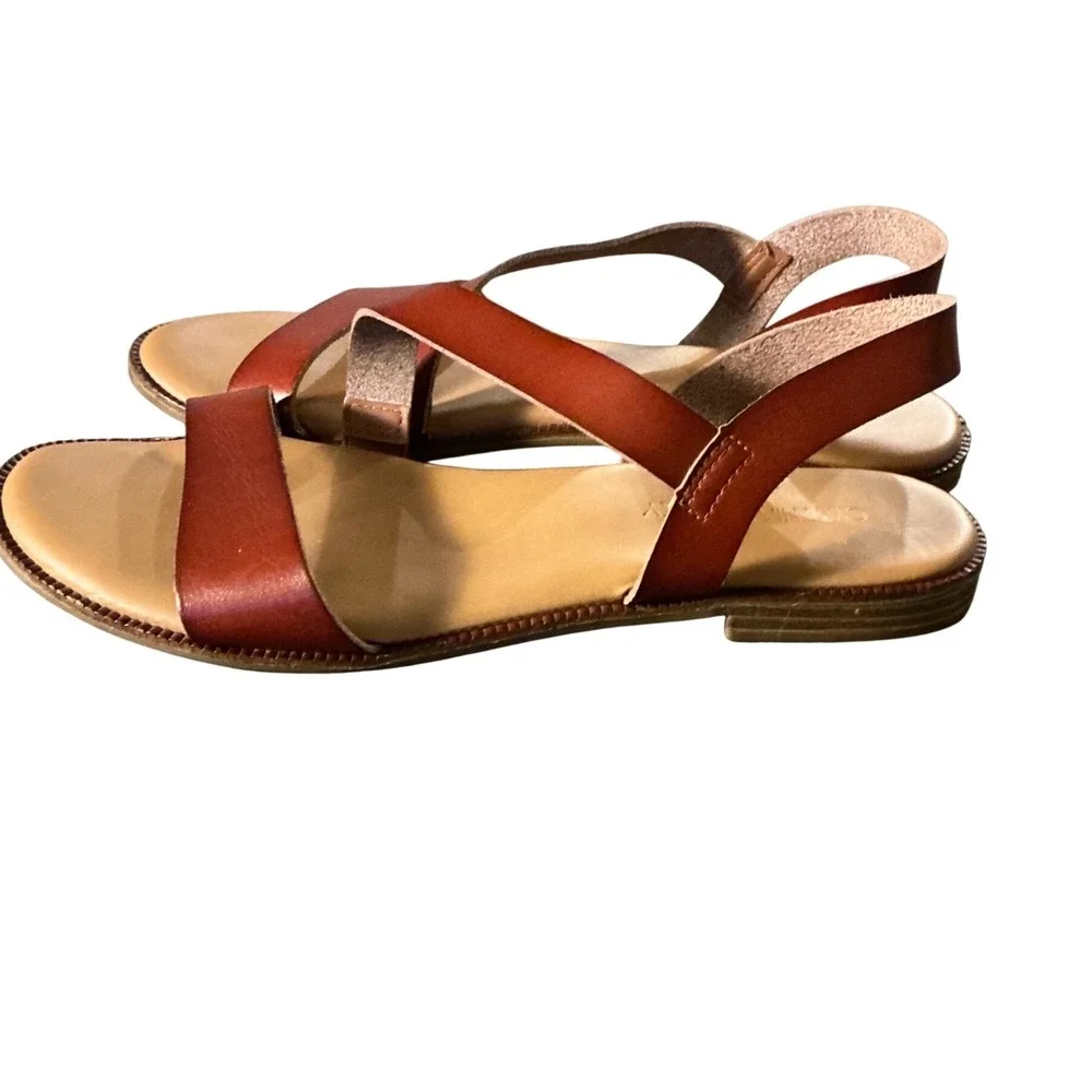 Cynthia Rowley Womens Cognac Brown Leather Slingback Flat Sandals Size 8.5 - Picture 3 of 6